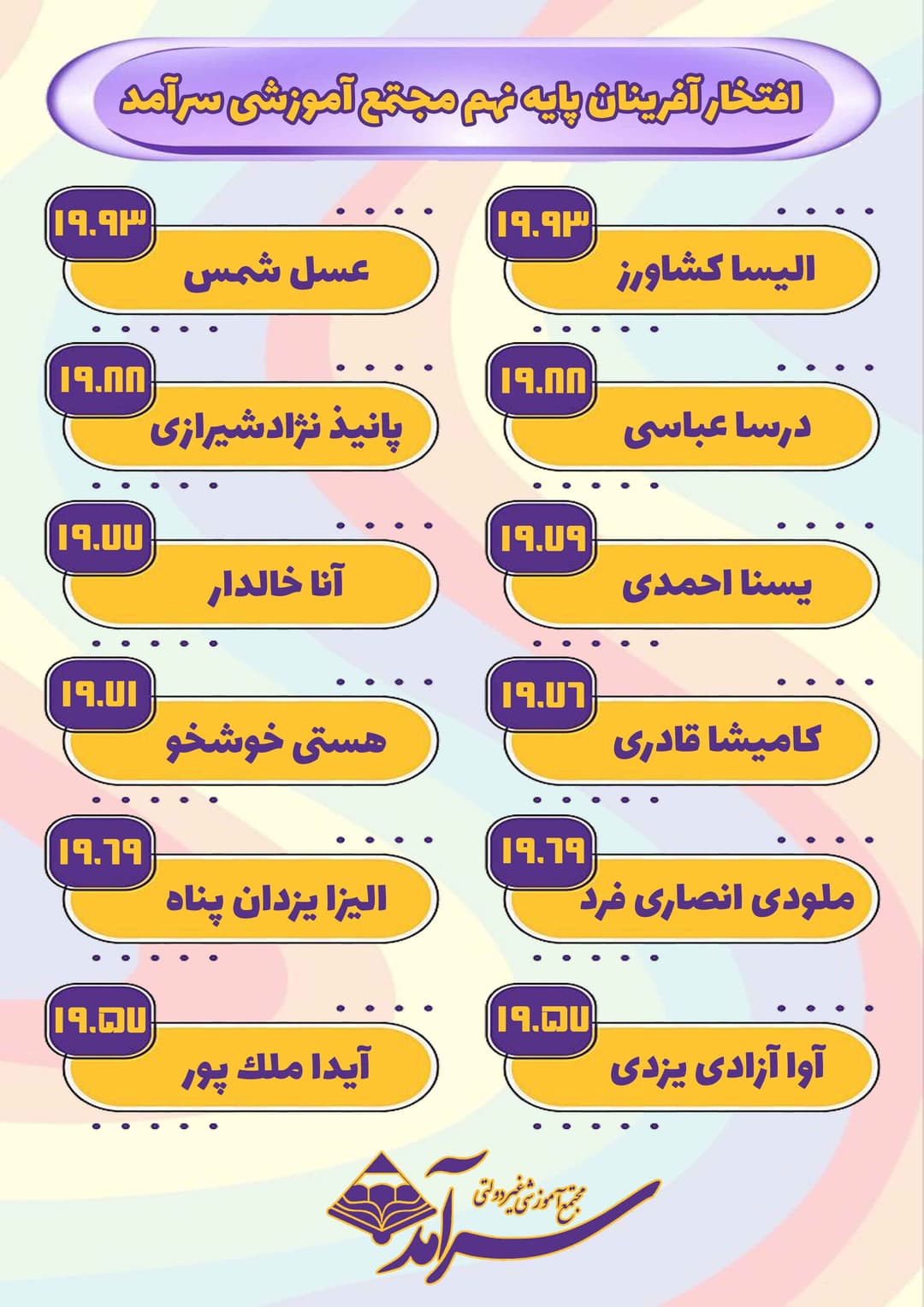 معدل های برتر خرداد ماه پایه نهم
