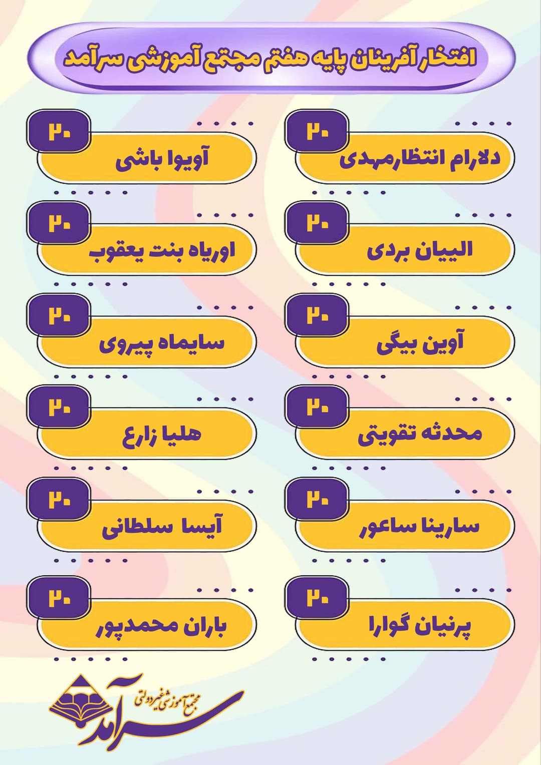 معدل های برتر  خرداد ماه پایه هفتم