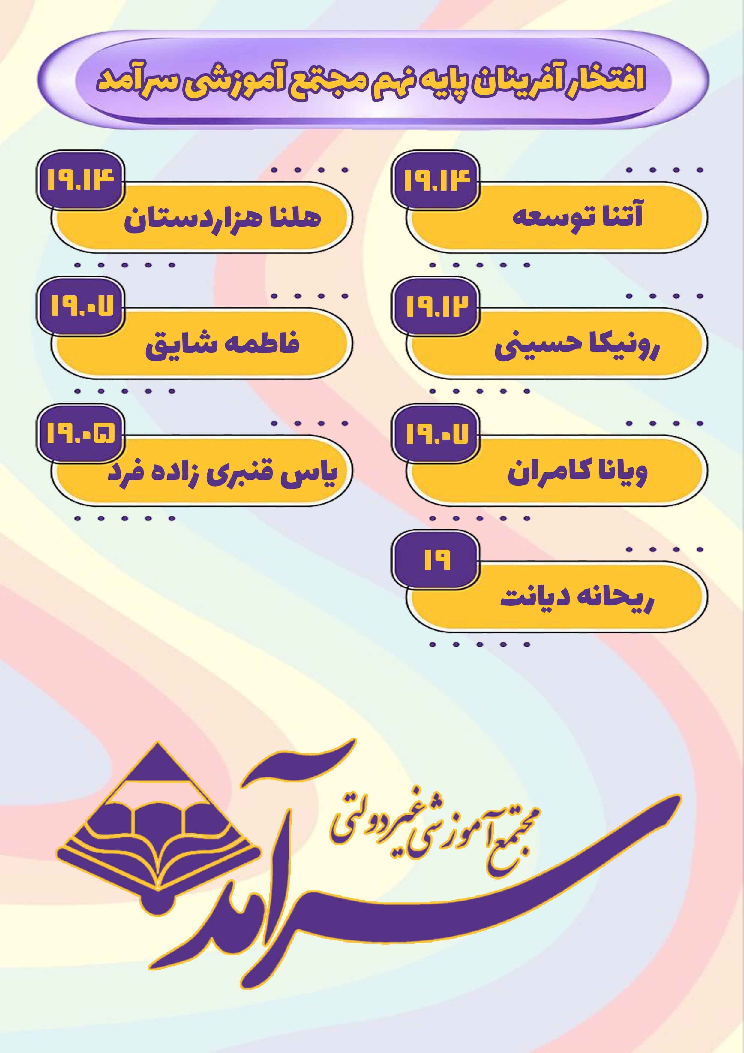 معدل های برتر خرداد ماه پایه نهم